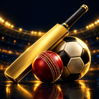 Cricket bat, ball and football icon for sports and casino betting ID