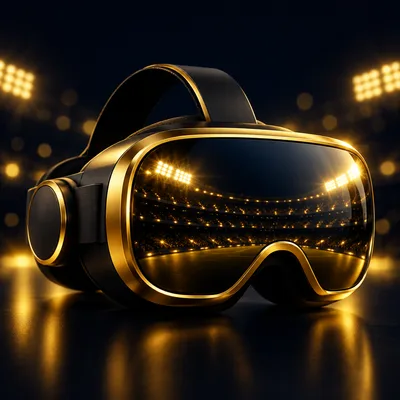 Futuristic gold VR visor icon for virtual sports betting