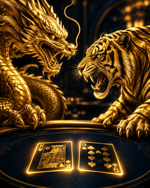 Dragon Tiger live dealer card game with golden dragon and tiger emblems