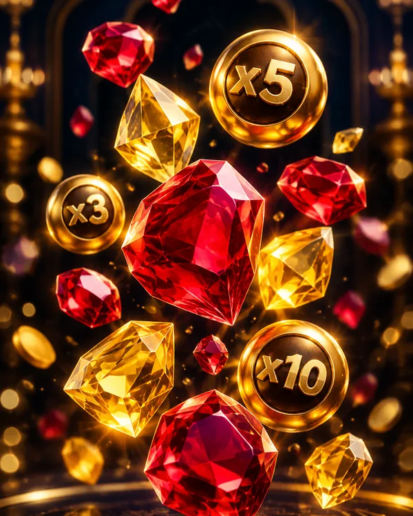 Sweet Bonanza style golden candy gems slot game tile